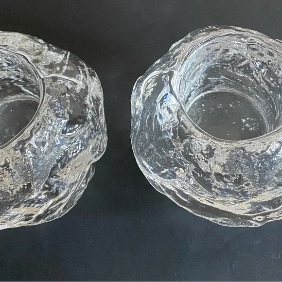 Vintage 2 Kosta Boda Snowball Candle Holders Crystal Glass Ann Warff Sweden 3” - Picture 2 of 4